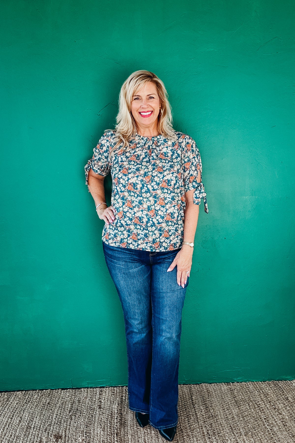 Audrey Tie Sleeve Ditzy Floral Print Blouse