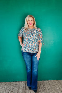 Audrey Tie Sleeve Ditzy Floral Print Blouse