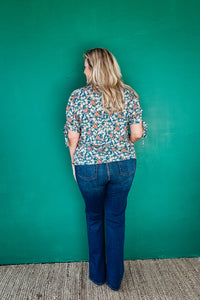 Audrey Tie Sleeve Ditzy Floral Print Blouse