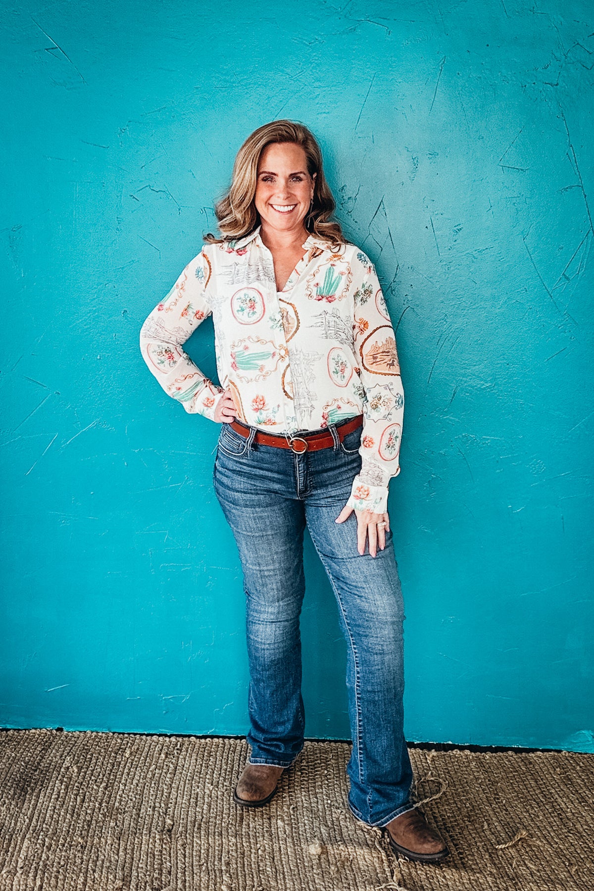 Georgia Vintage Western Print Chiffon Shirt