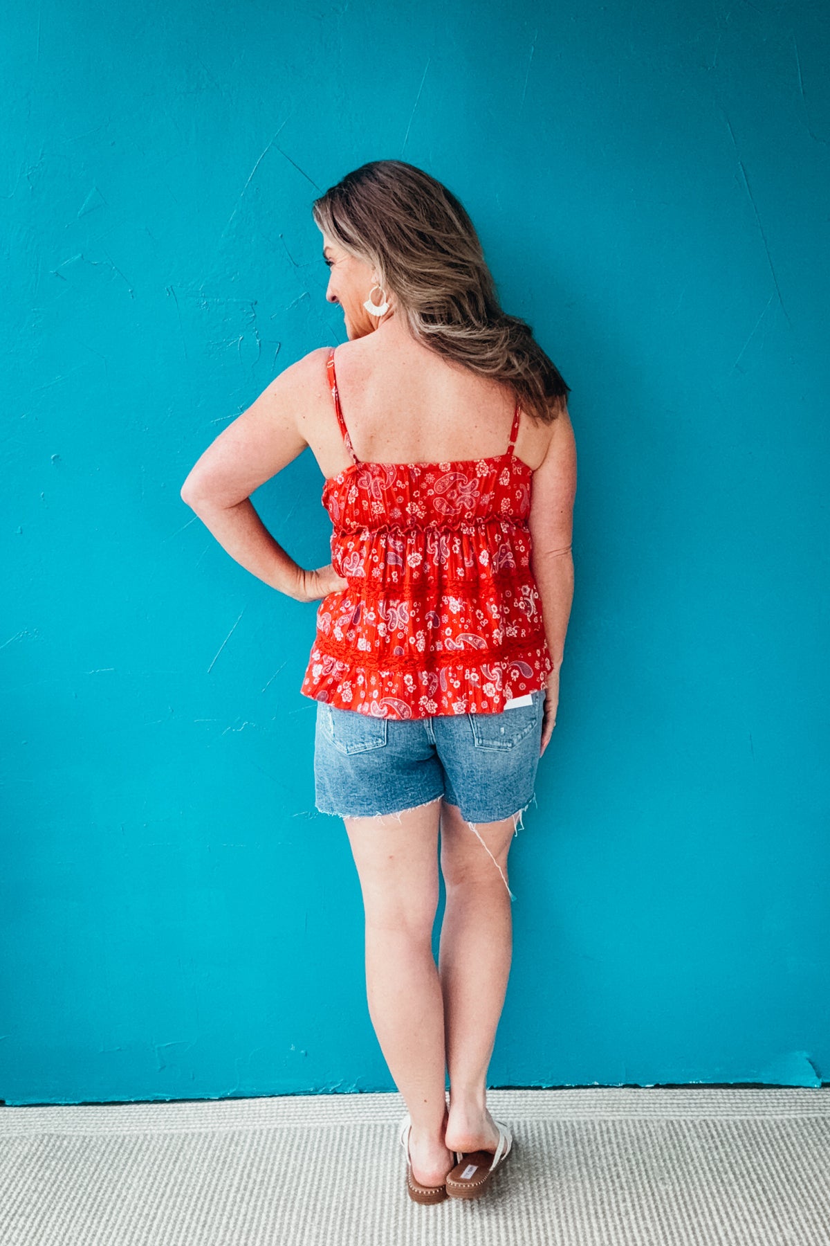 Daisy V Neck Lace Trim Paisley Print Cami Tank Top
