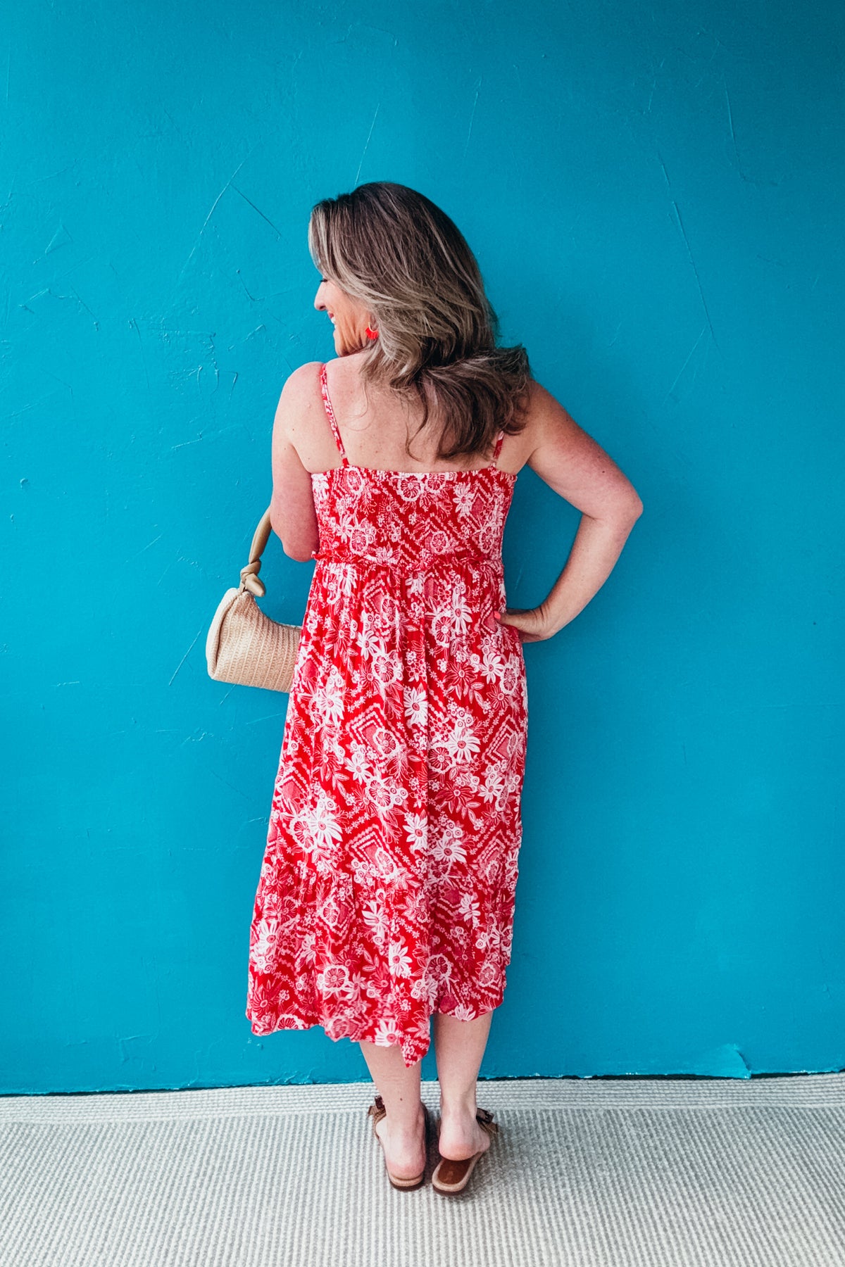 Amanda V Neck Ruffle Waist Detail Printed Midi Dress
