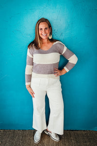 Brielle Striped High Low Hem Pullover Sweater Top