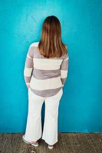 Brielle Striped High Low Hem Pullover Sweater Top