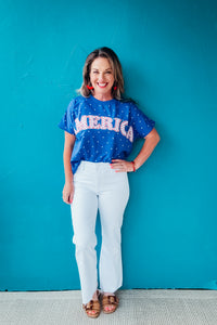 Dakota 4th Of July America Patch Polka Dot Knit Top