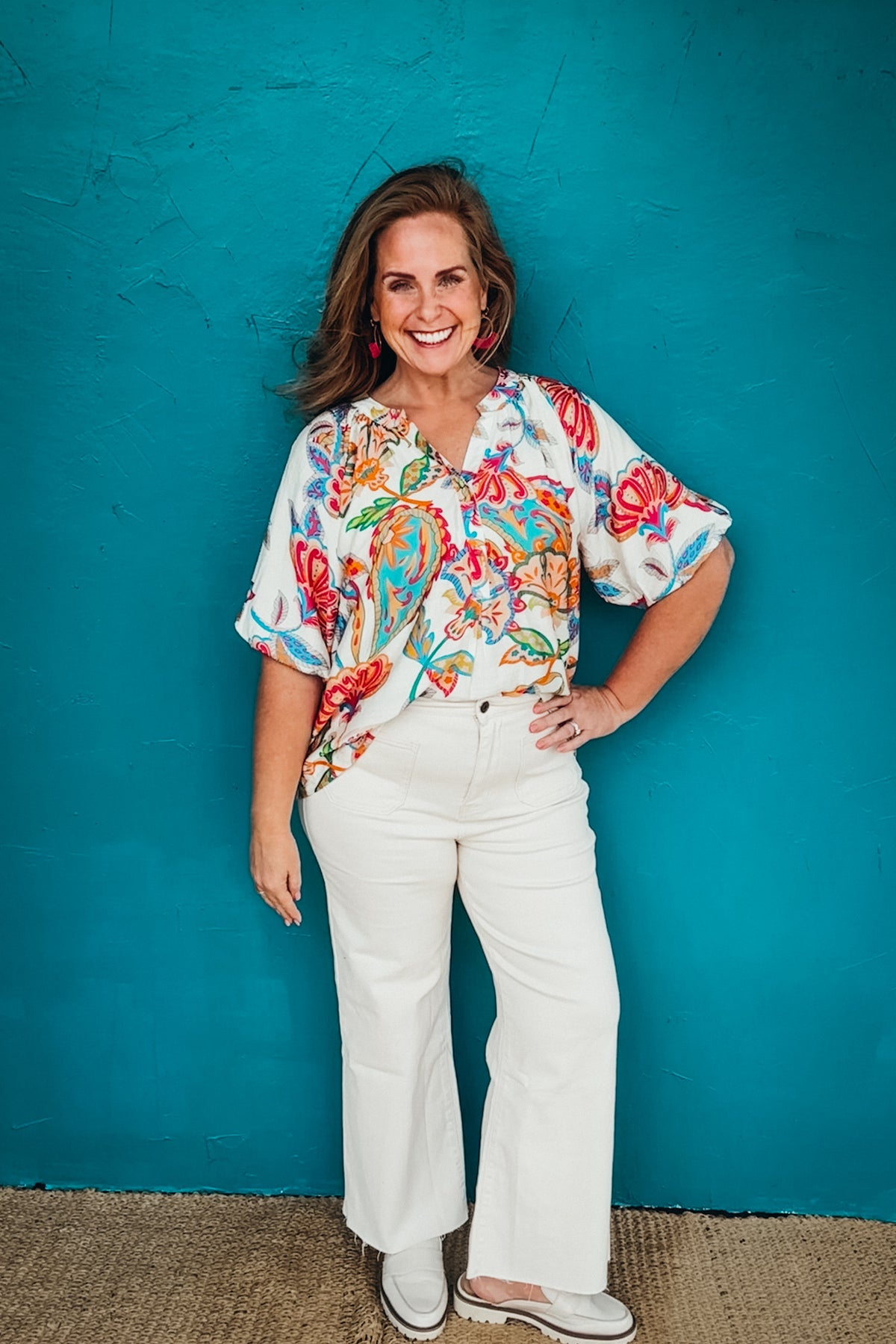 Nora Paisley Print V-Neck Top