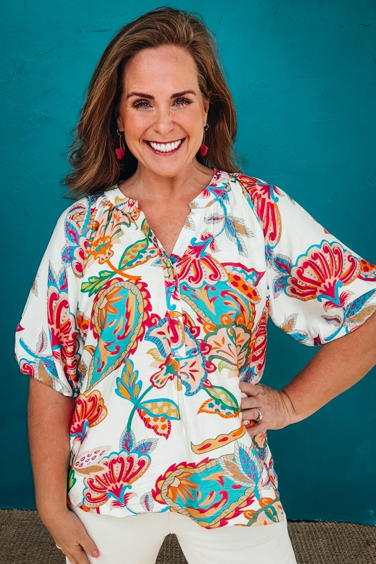 Nora Paisley Print V-Neck Top