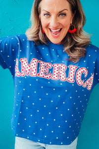 Dakota 4th Of July America Patch Polka Dot Knit Top