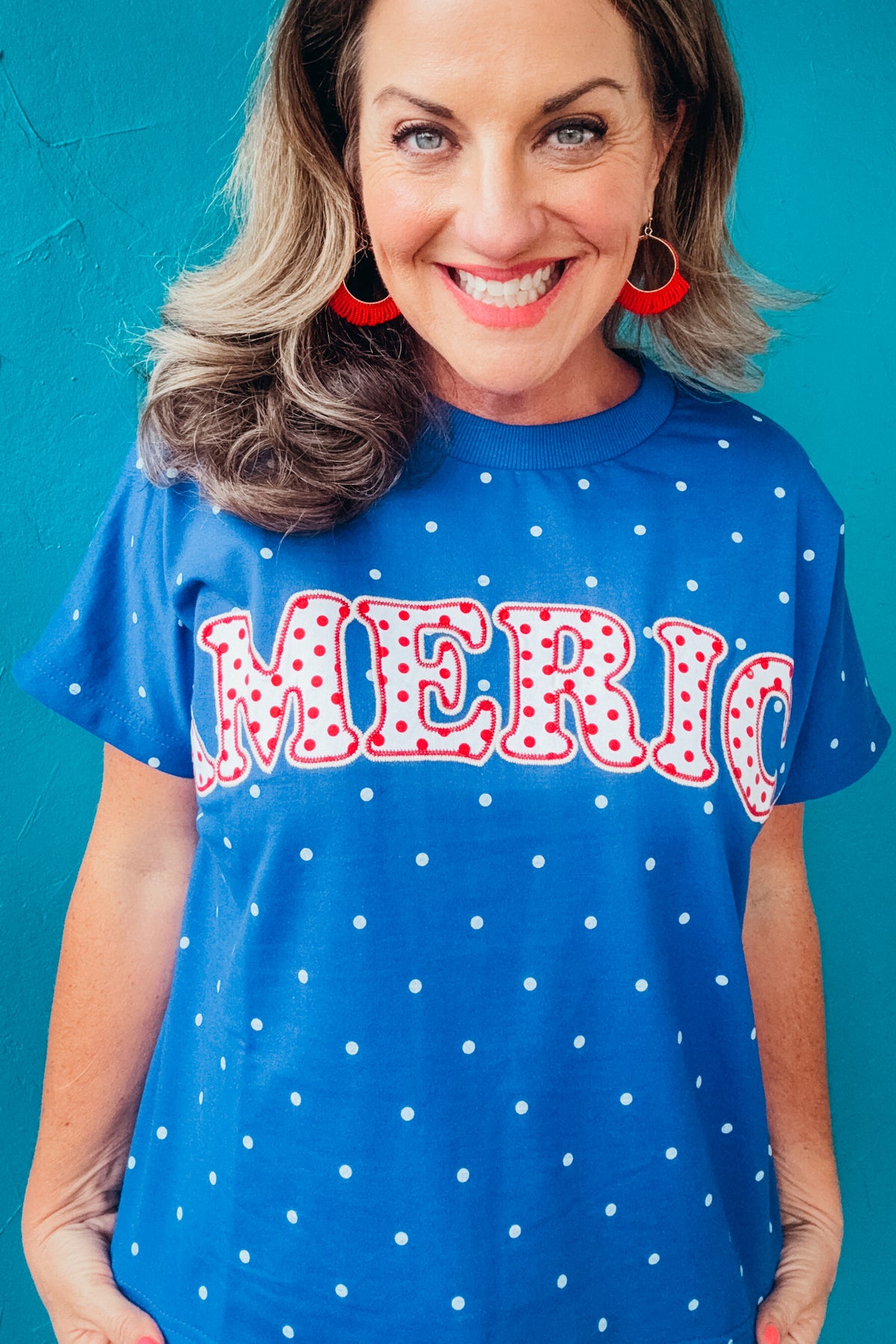Dakota 4th Of July America Patch Polka Dot Knit Top