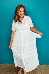 Sadie Lace-trimmed Button-down Cotton Midi Shirt Dress