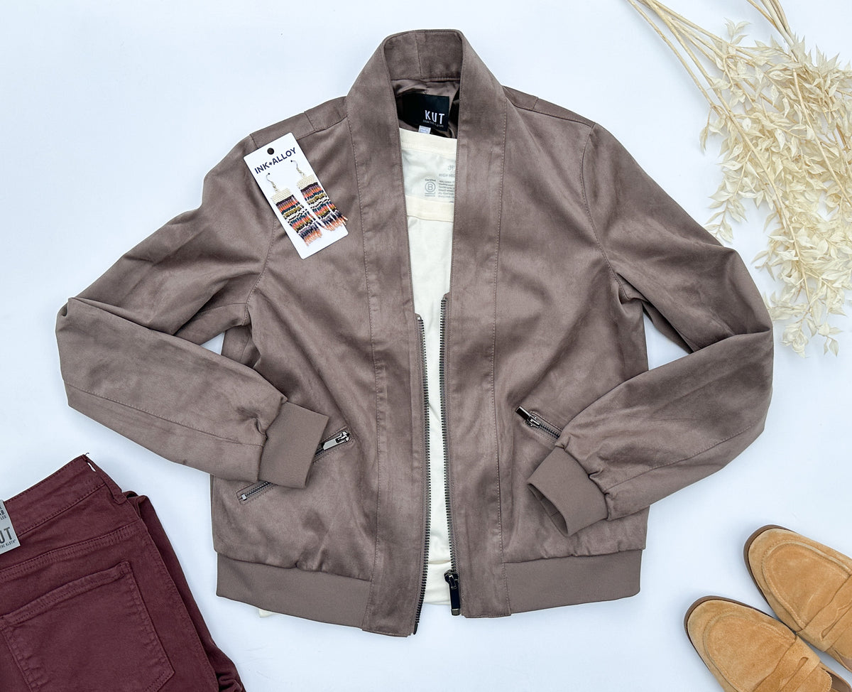 Evie Faux Suede Bomber Jacket