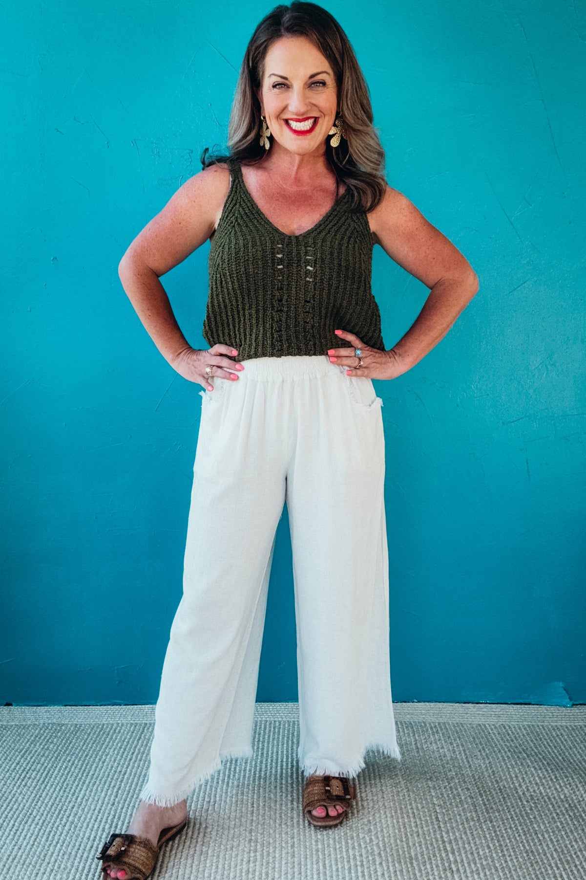 Tabitha Wide Leg Cropped Linen Pants in Oatmeal
