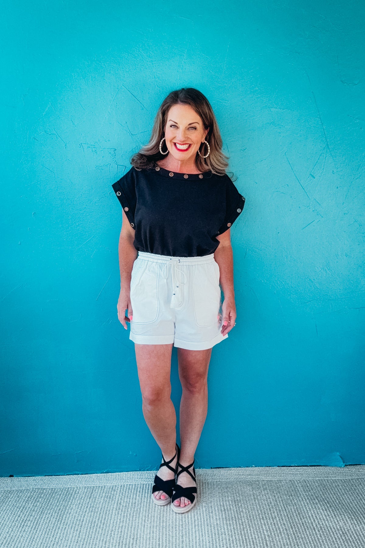 Valencia Solid Short Sleeve Top in Black