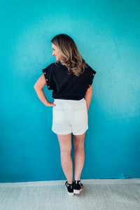 Pearl Woven Shorts with Contrast Stitch in White