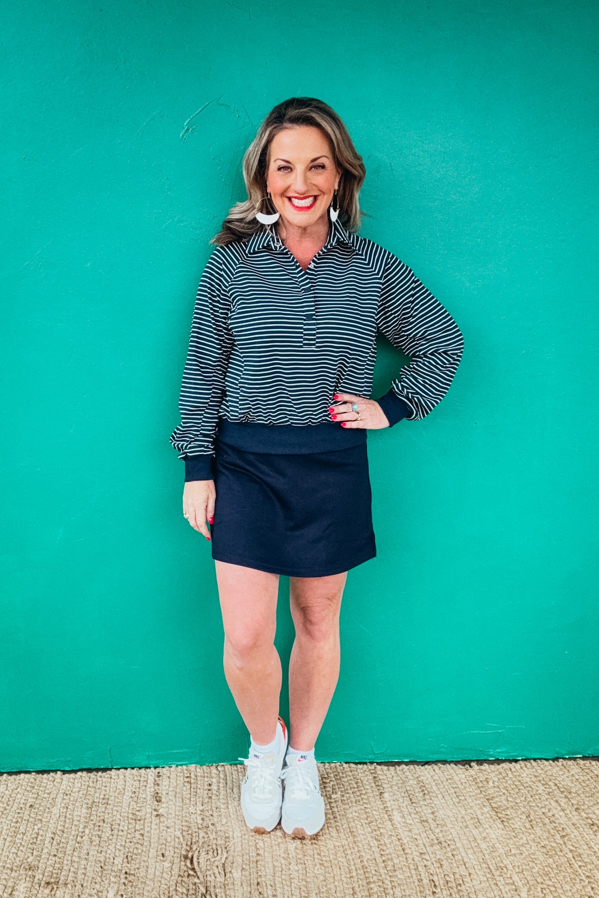 Henley Style Striped Sweatshirt