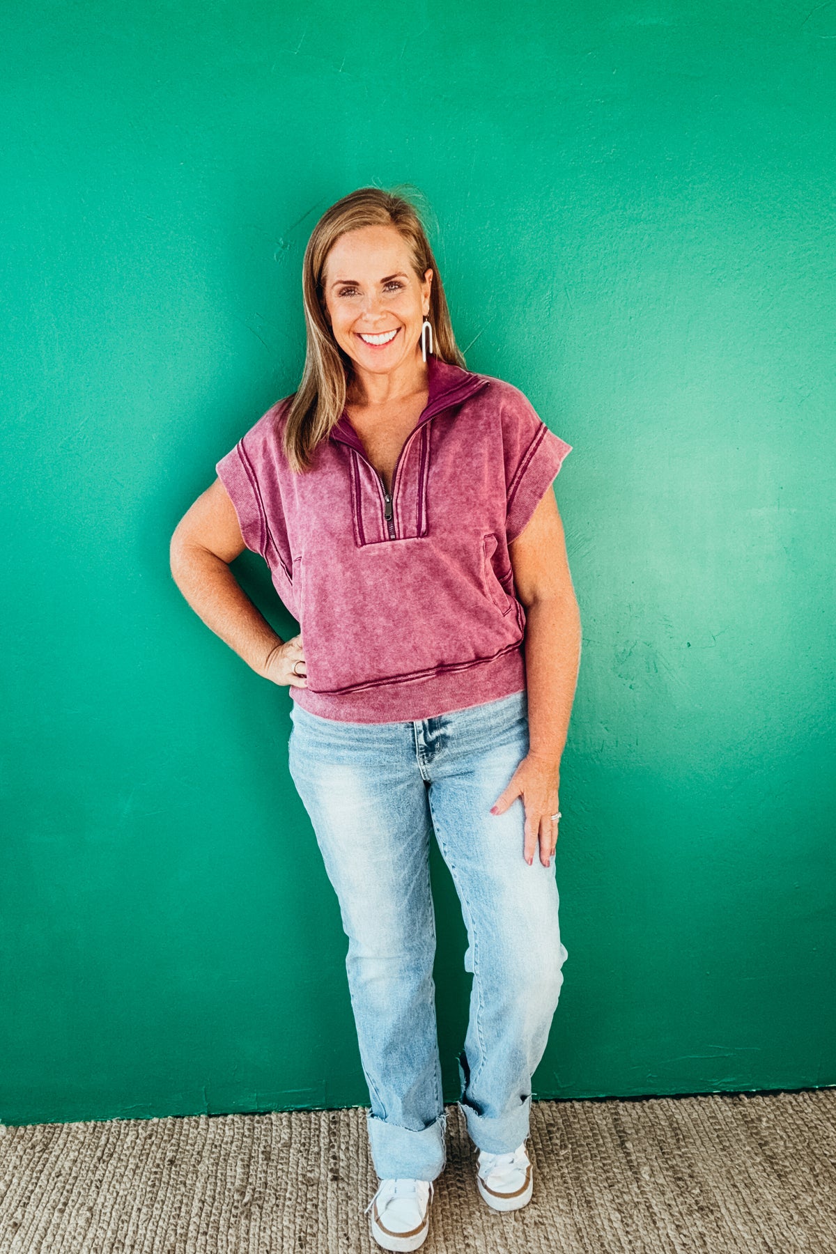 Peyton Mineral Wash Half Zip Pullover in Plum