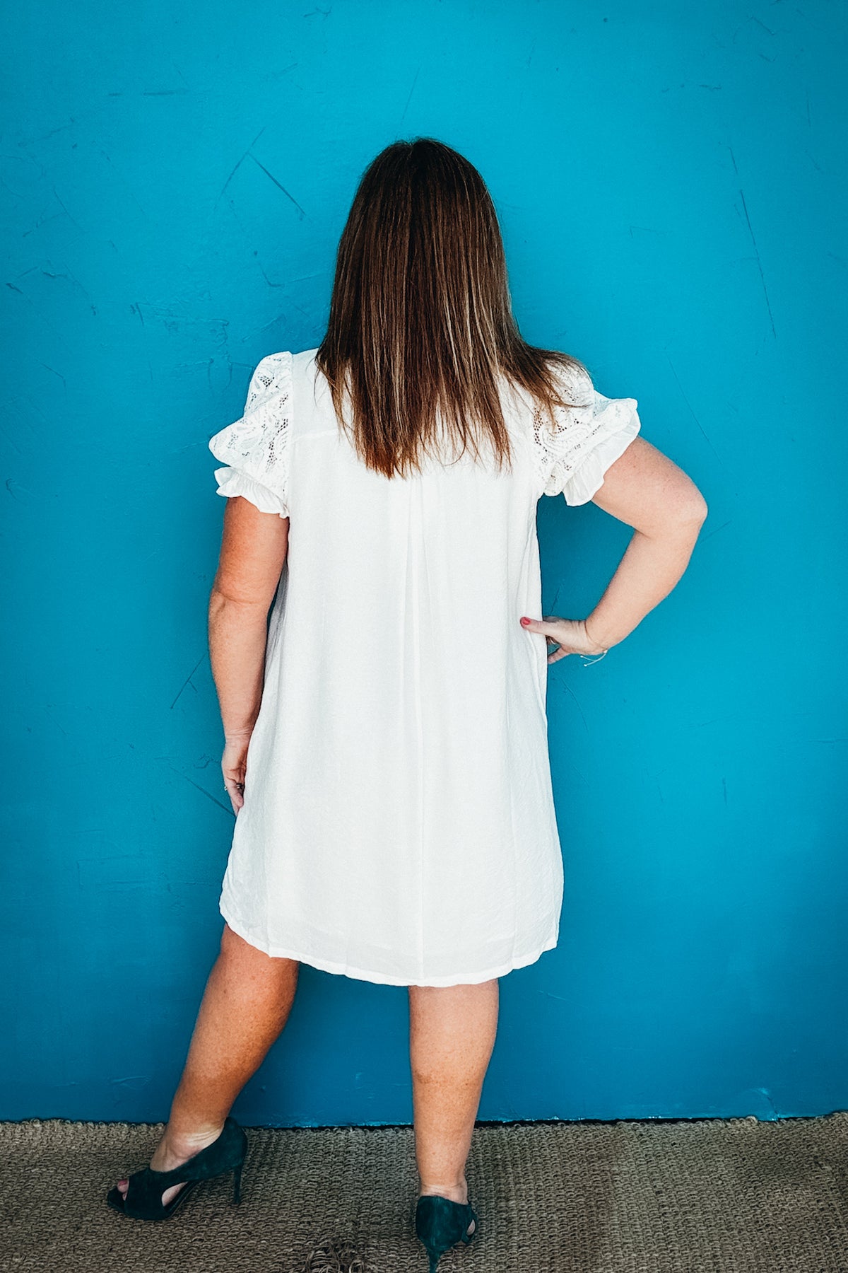 Collins Lace Puff Sleeve Smocked V-Neck Babydoll Dress
