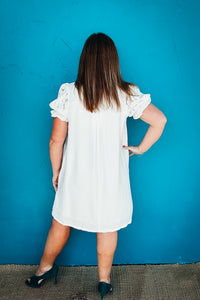 Collins Lace Puff Sleeve Smocked V-Neck Babydoll Dress