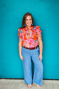 Meg Wide Leg Linen Pants Cornflower Blue