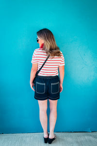 Tracy Cotton Linen Blend Relaxed Fit Striped T-shirt