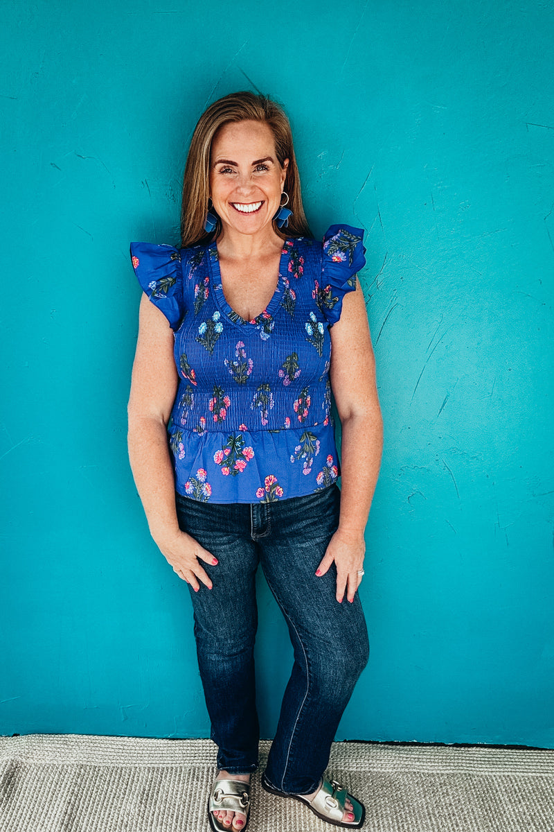 Colette Floral Smocked Ruffle Peplum Top