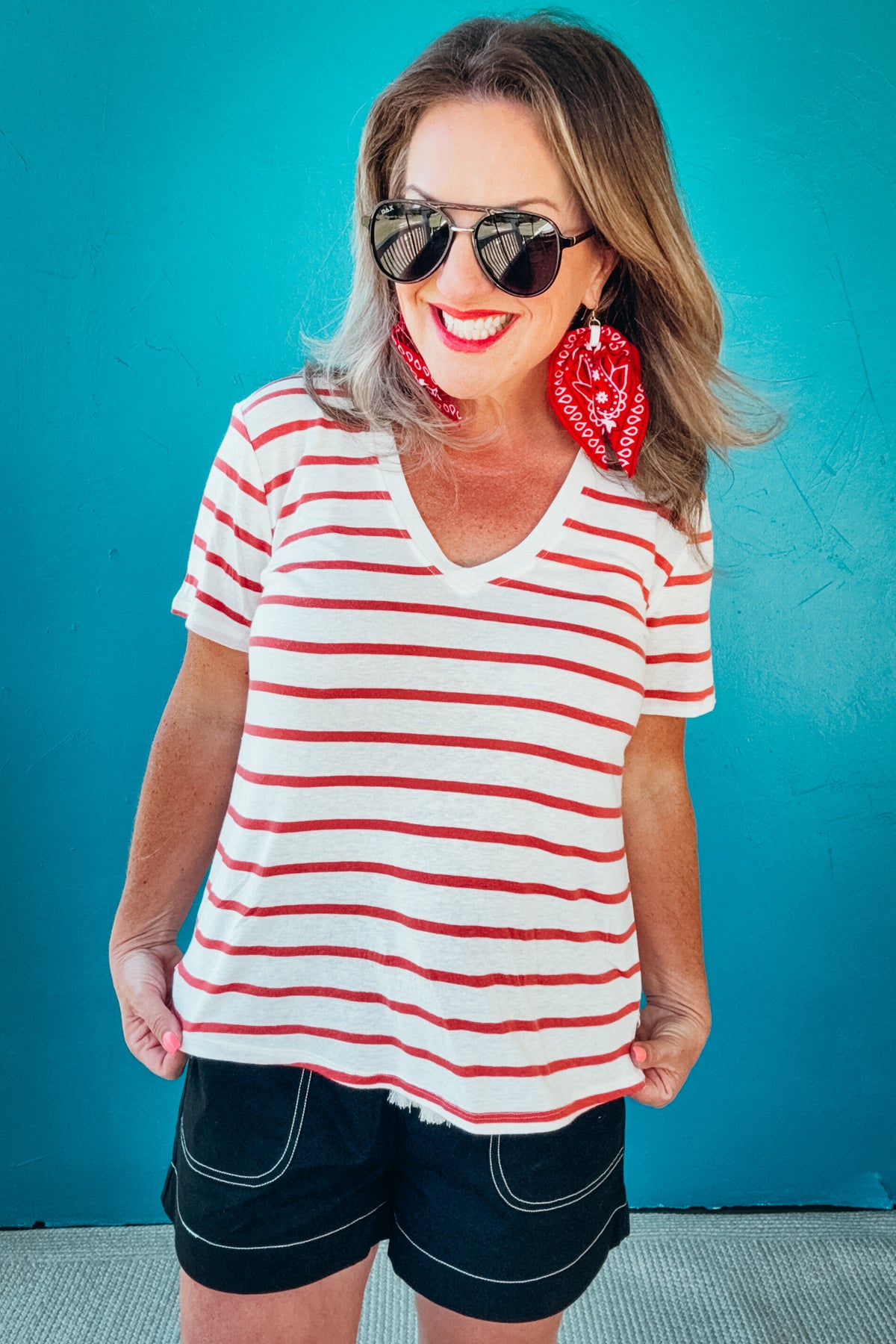 Tracy Cotton Linen Blend Relaxed Fit Striped T-shirt