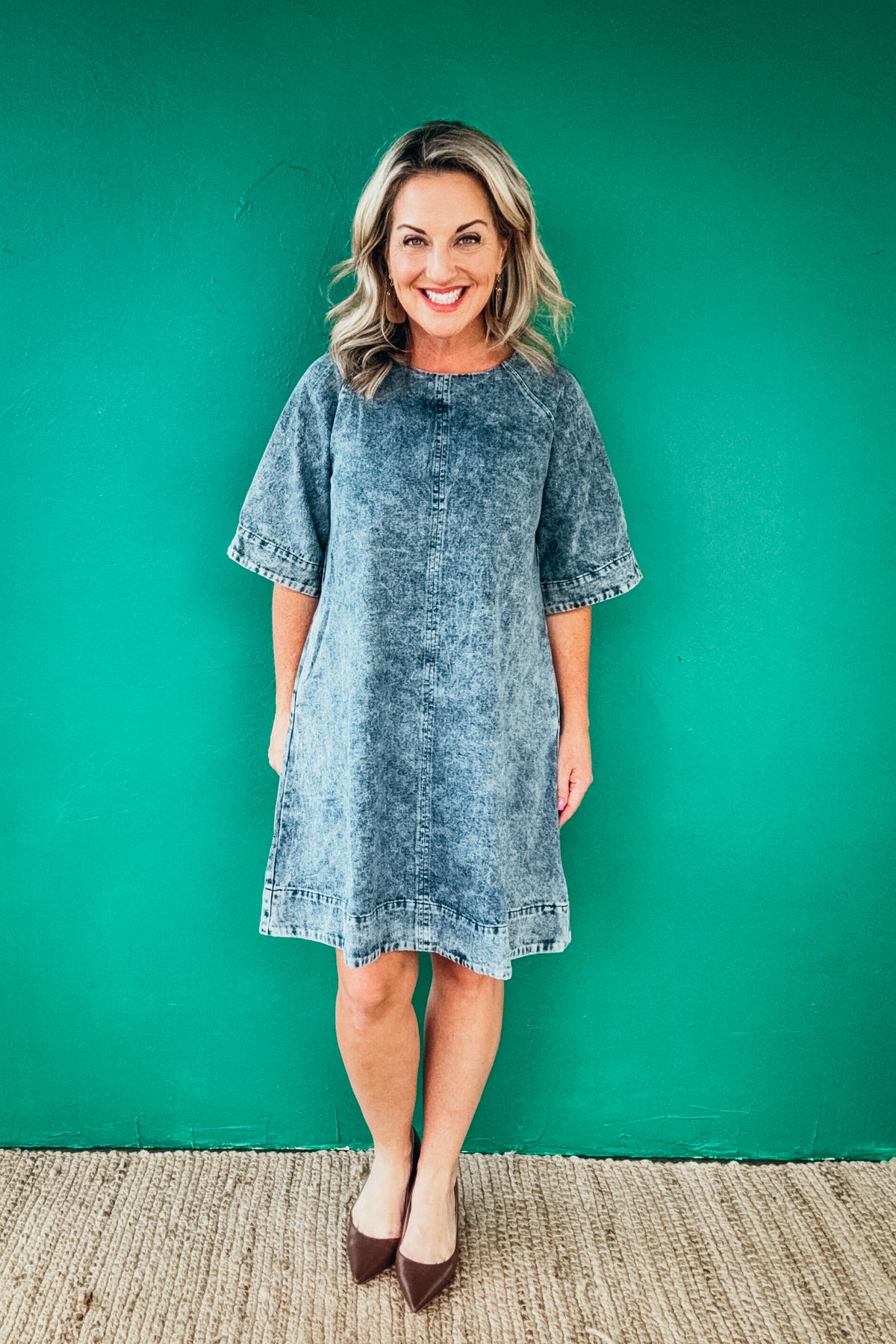 Giselle Tie Back Detail Swing Hem Denim Dress