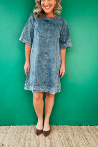 Giselle Tie Back Detail Swing Hem Denim Dress