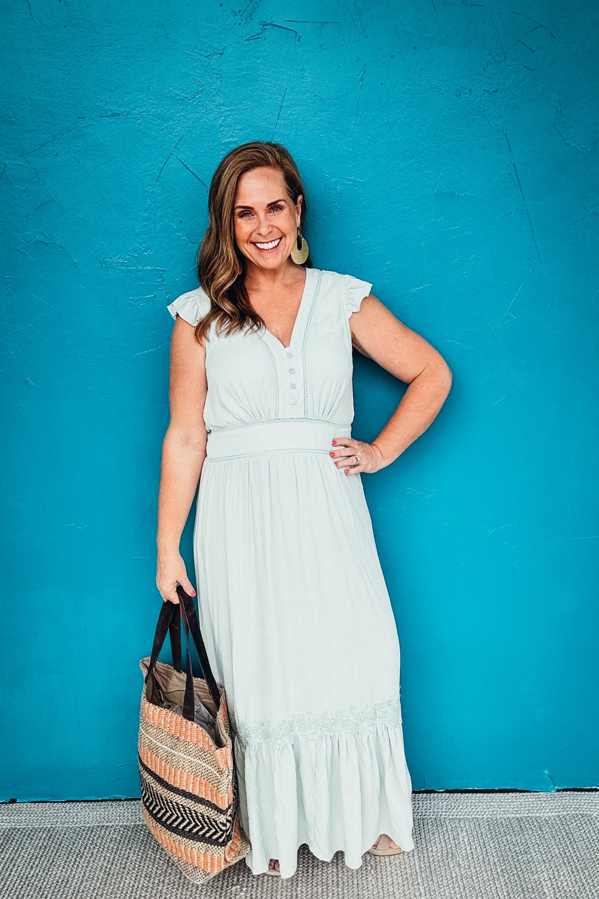 Aria Lace-trimmed Flutter Sleeve V-neck Maxi Dress