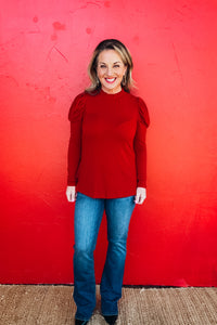 Charlotte Gathered Puff Sleeve Mock Neck Top