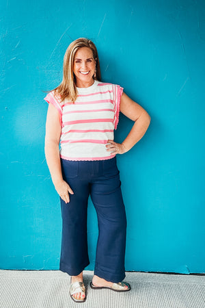 Ava Scallop Edge Striped Sweater Top