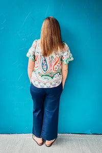 Ella Paisley Print Ruffle Sleeve Blouse