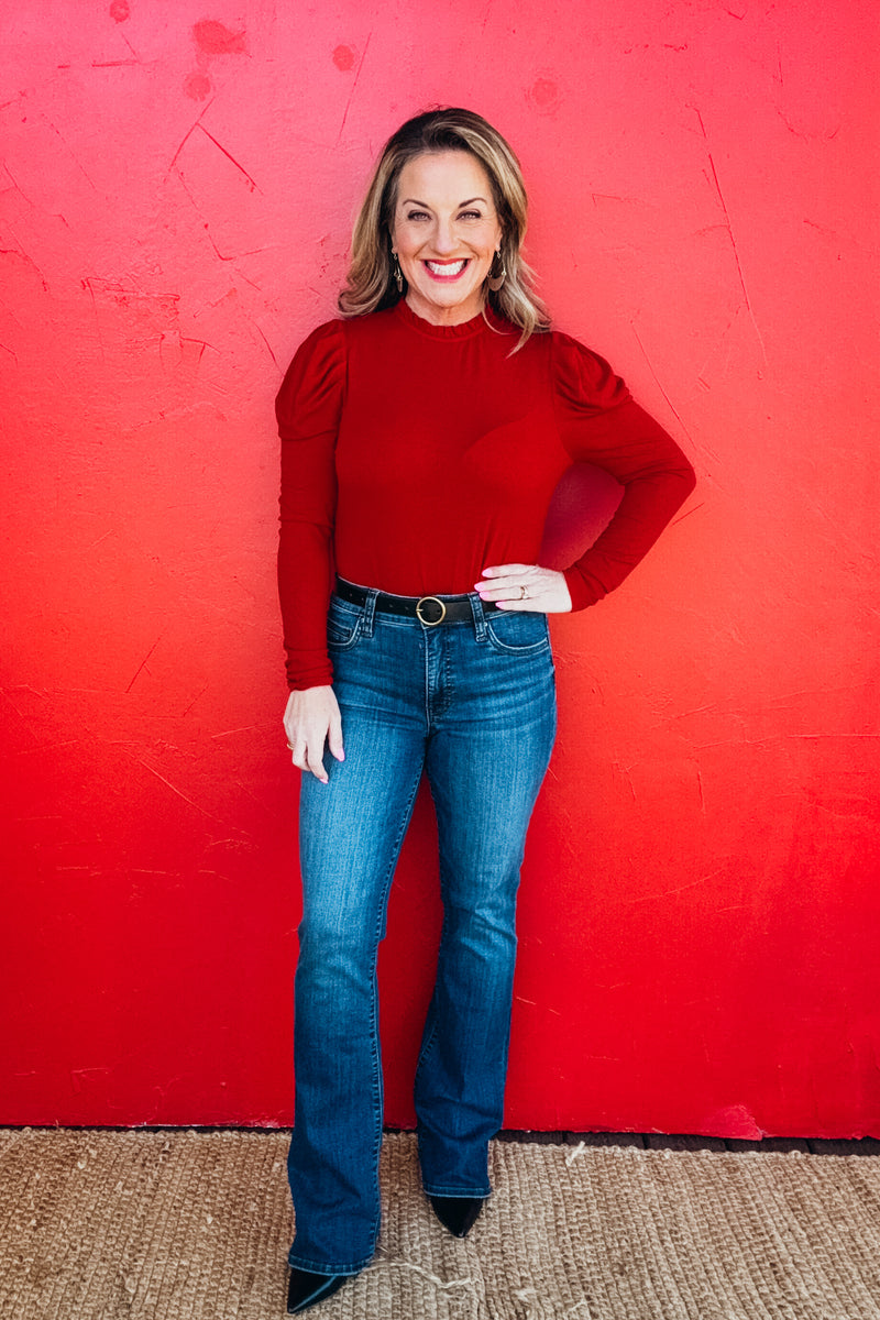 Charlotte Gathered Puff Sleeve Mock Neck Top