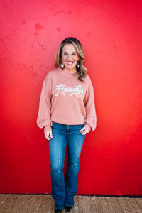 Howdy Embroidered Round Neck Oversized Sweater