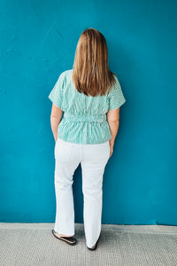Eliana Stripe Peplum Smocked Dolman Sleeve Shirt