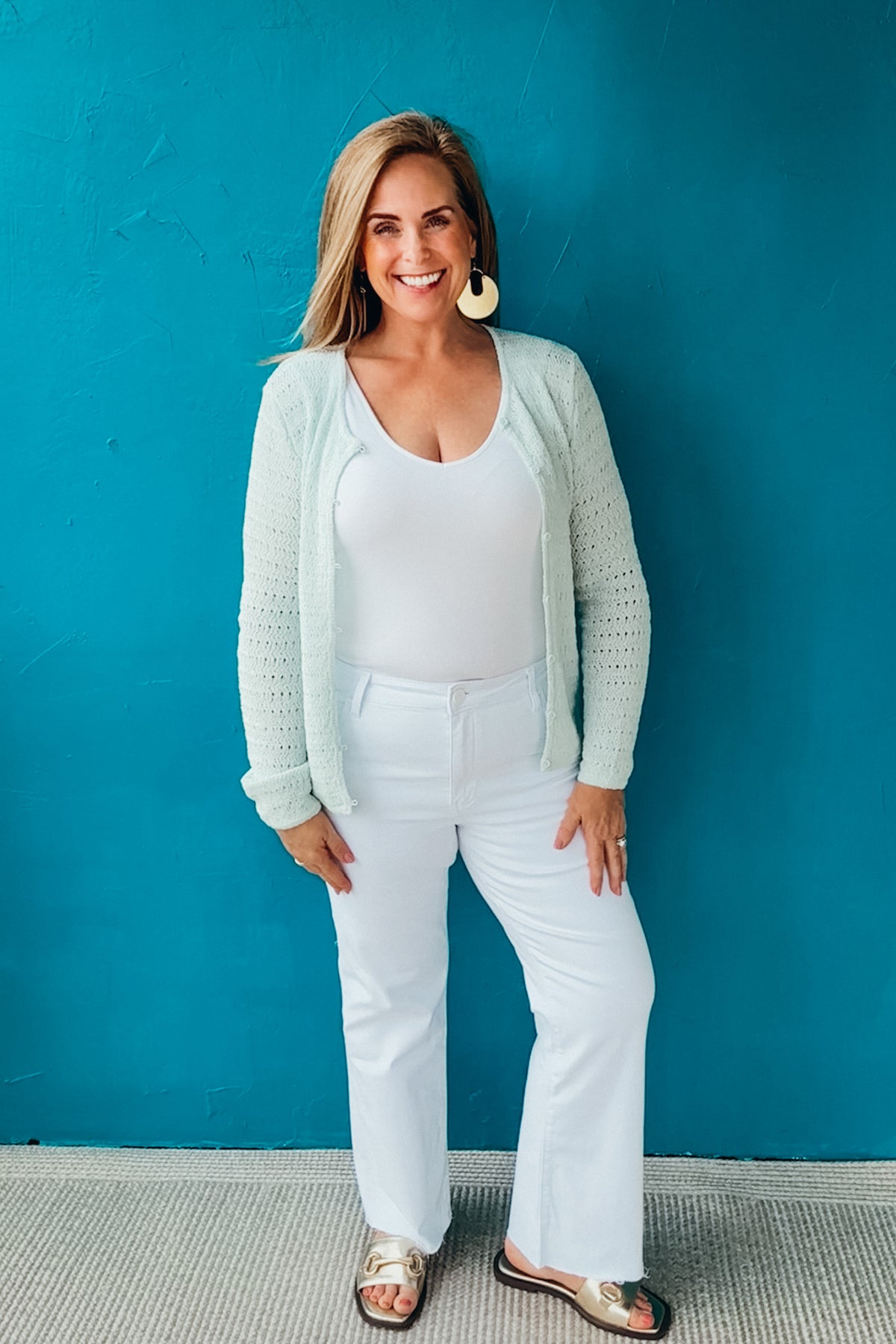 Iris Long Sleeve Button Down Pointelle Knit Cardigan