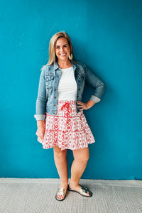 Elizabeth Geometric Floral Print Tiered Mini Skirt