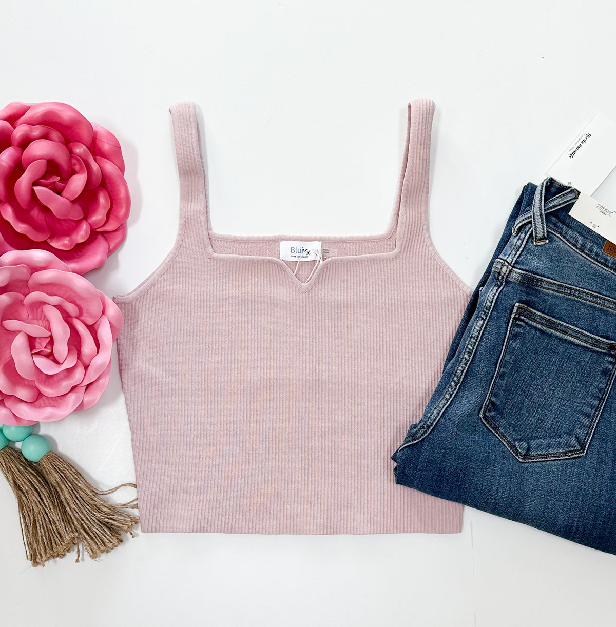 Essential Ribbed Tank in Dusty Pink