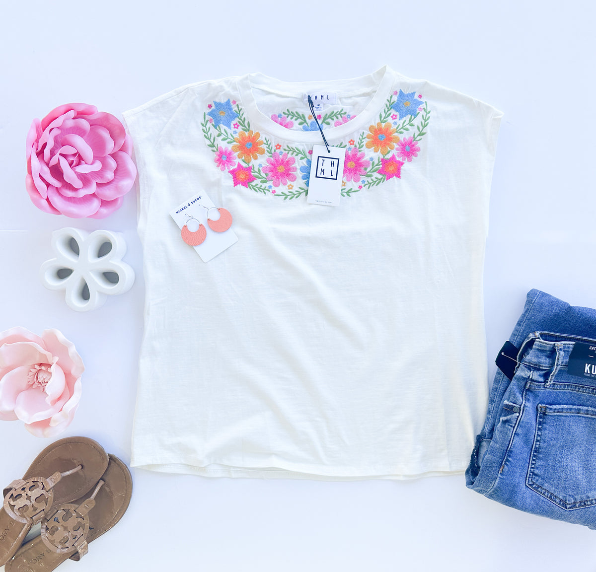 Sunshine and Flowers Embroidered Tee