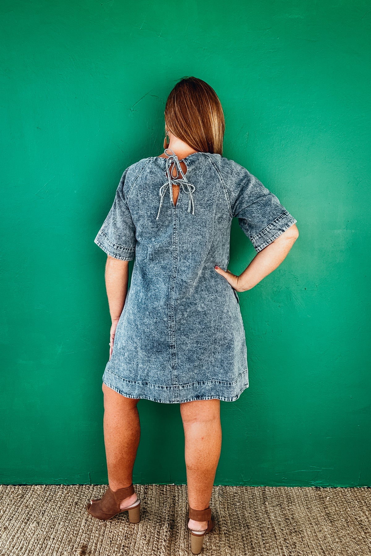 Giselle Tie Back Detail Swing Hem Denim Dress