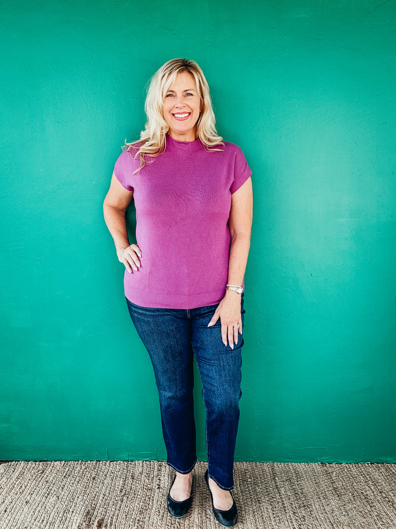 Sienna Dolman Short Sleeve Lightweight Sweater Purple