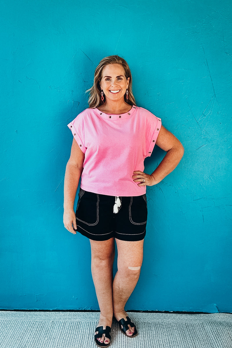 Valencia Solid Short Sleeve Top in Pink