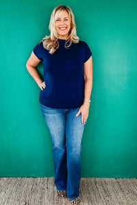 Sienna Dolman Short Sleeve Lightweight Sweater in Navy