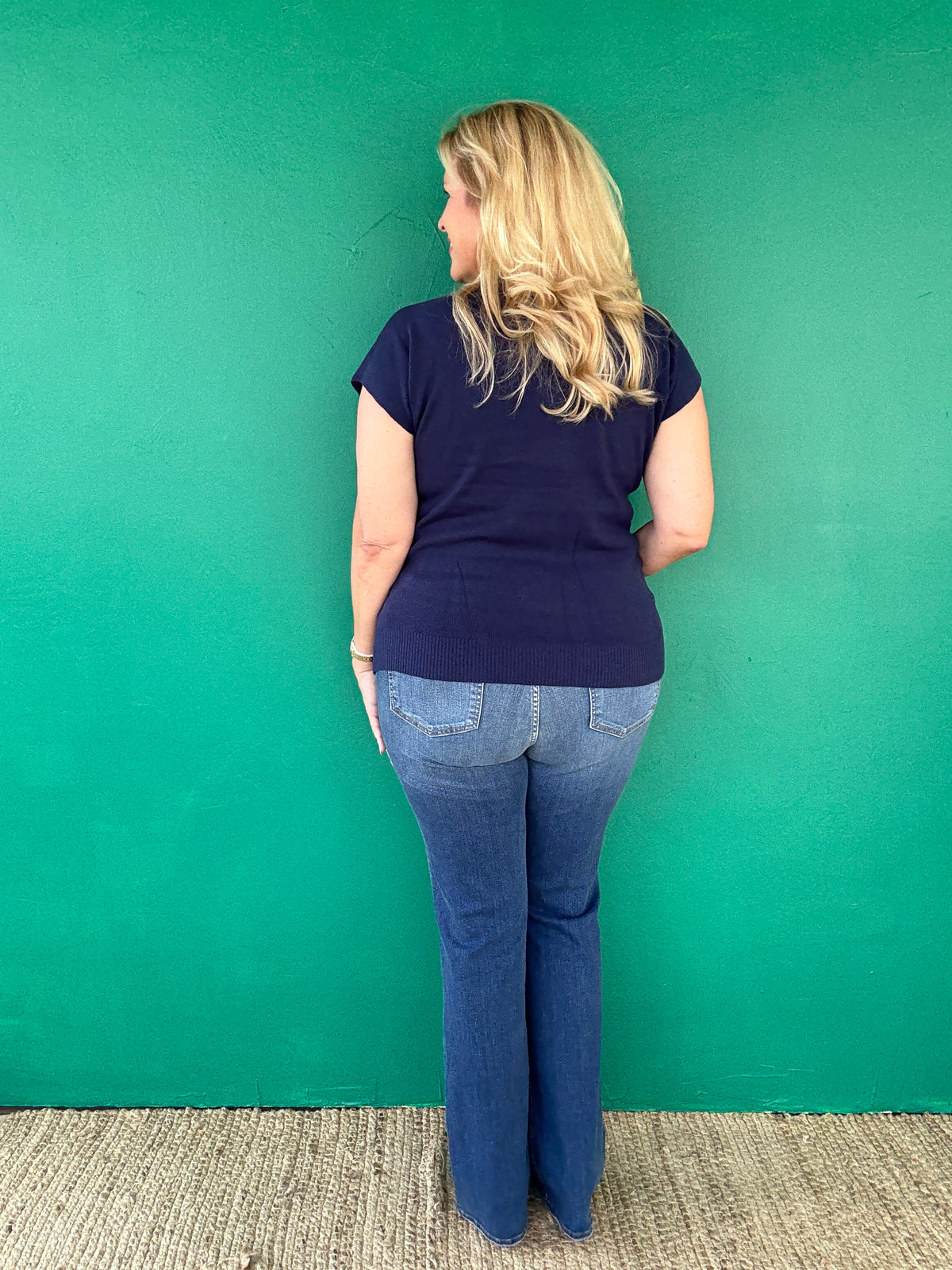 Sienna Dolman Short Sleeve Lightweight Sweater in Navy