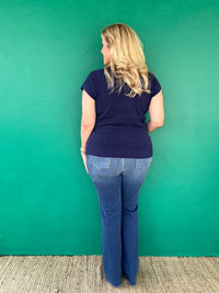 Sienna Dolman Short Sleeve Lightweight Sweater in Navy