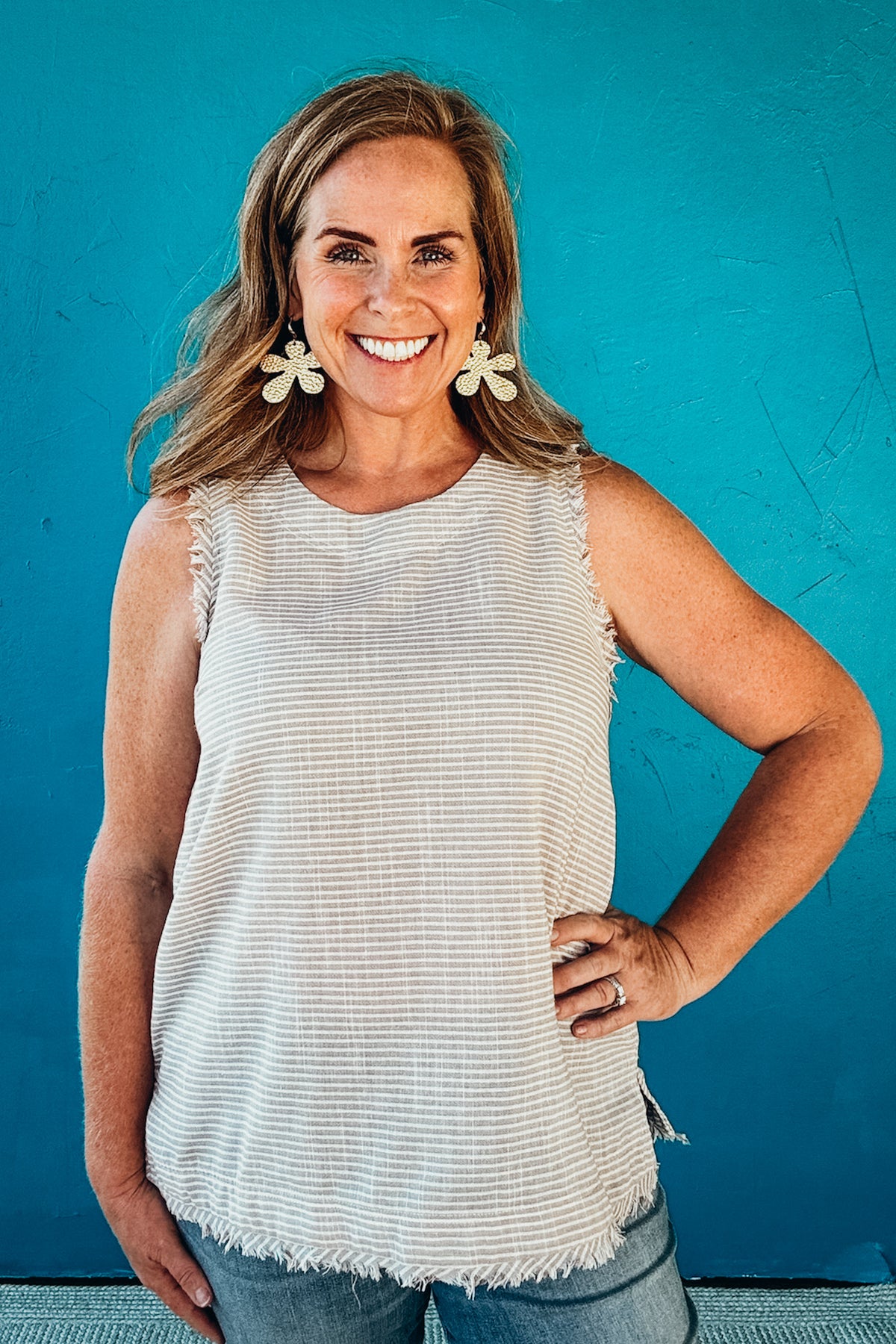 Jolie Stripe Fringe Trim Sleeveless Top