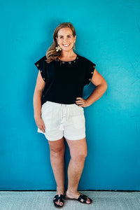 Pearl Woven Shorts with Contrast Stitch in White