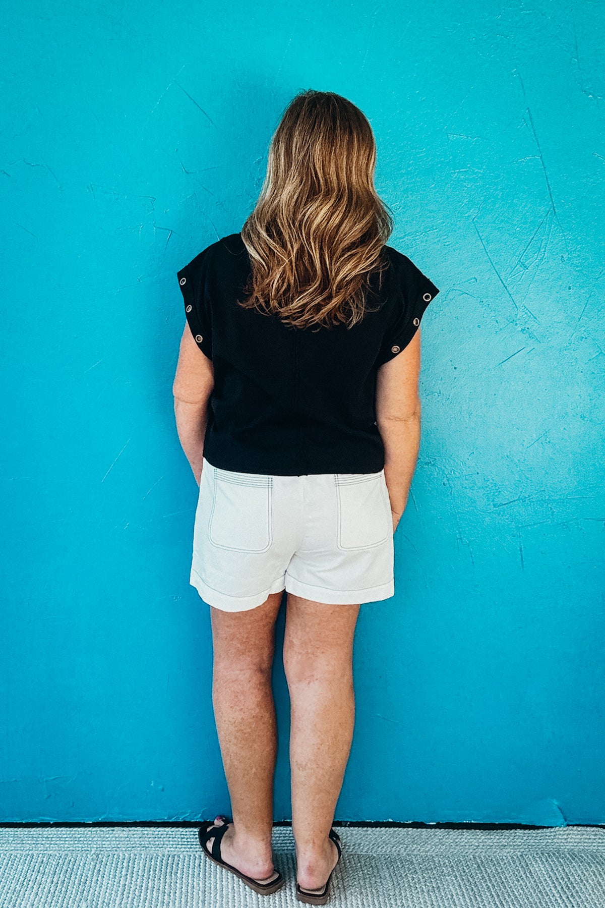 Pearl Woven Shorts with Contrast Stitch in White