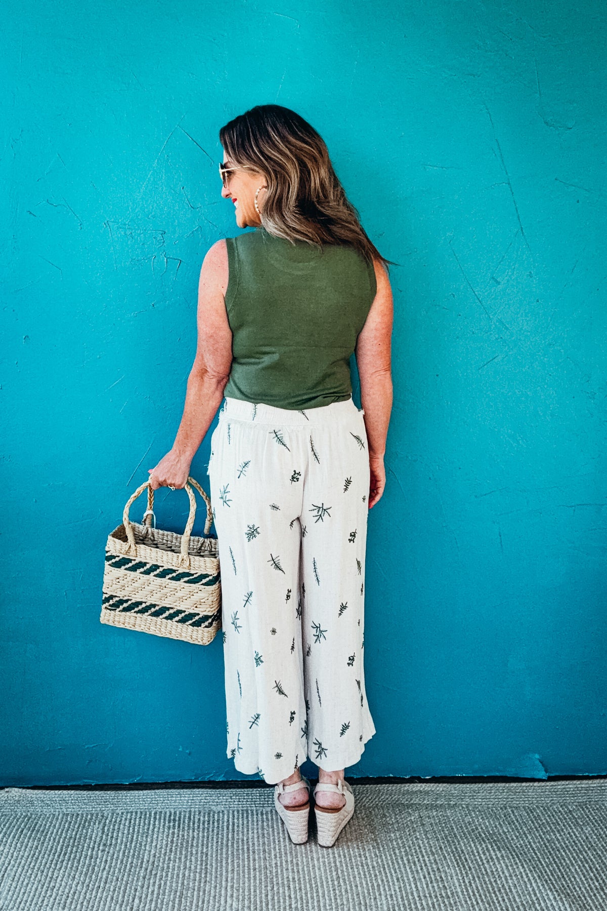 Zoey Embroidered Wide Leg Cropped Linen Pants