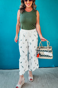 Zoey Embroidered Wide Leg Cropped Linen Pants